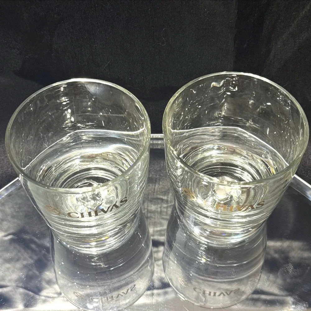 Chivas Regal Scotch Whisky Rocks Glasses Set of 2 Gold Logo Heavy Base Lowball